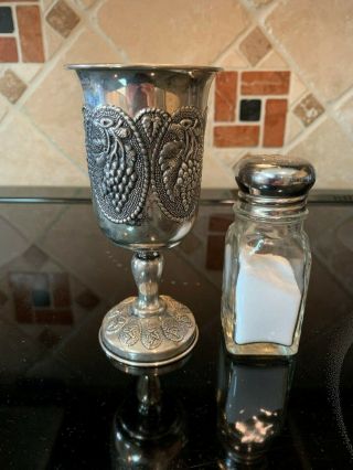 Antique 925 Sterling Silver Judaica Kiddush Wine Cup Gold Wash Inside Achsaf 925