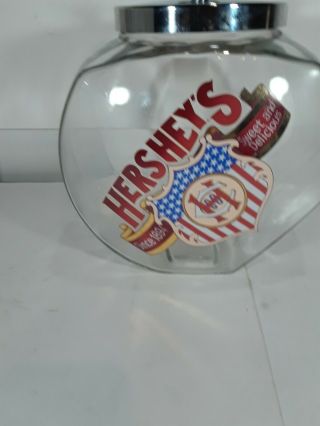 VINTAGE HERSHEY ' S CHOCOLATE GLASS CANDY Cookie JAR W/ LID 2