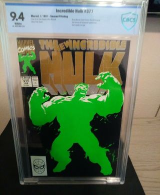 Incredible Hulk 377 (jan 1991,  2nd Print) 9.  4 Nm Cbcs Cert.  1st Professor Hulk
