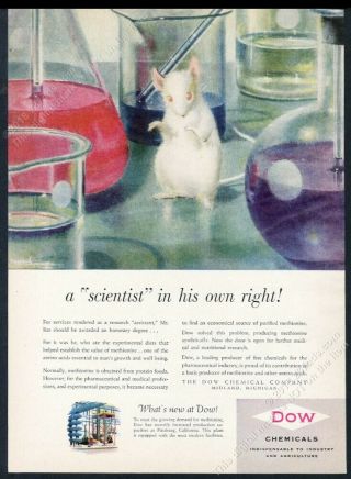 1951 Lab Rat Dedicaton Art Dow Chemical Vintage Print Ad