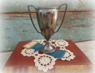 Silverplate Antique Trophy Cup 1950s Ucyc Engraved Loving Cup Vtg Decor For Men