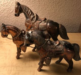 Vintage Set Of 3 Metal Copper Clad Horse Figurines 1950’s Carnival Prize Usa