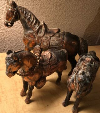 Vintage Set Of 3 Metal Copper Clad Horse Figurines 1950’s Carnival Prize USA 2