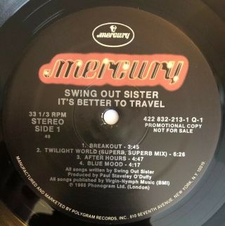 Swing Out Sister - It’s Better To Travel - 1986 US Promo w/ Press Release (NM) 4