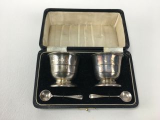 Mustard Pots Cobalt Inserts J C Ltd Birmingham Silver Box 1917