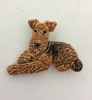 Airedale Lakeland Terrier Brooch Pin Jewelry Ooak Sculpture Painting By Artist