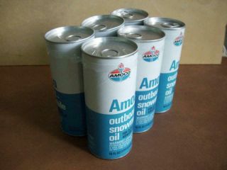 Vtg Amoco Outboard - Snowmobile (6) Pack Of Full 16 Oz Oil Cans N.  O.  S.