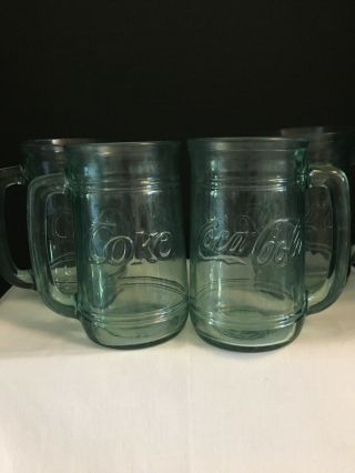 4 Real Vgt Green Tinted 16 Oz Coca - Cola Coke Glass Stein Mug With Handle