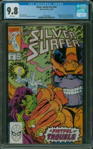 Silver Surfer 44 Cgc 9.  8 1st Appearance Of The Infinity Gauntlet