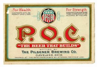 Beer Label; U - 615; Pilsener Brewing Co,  Cleveland Oh 12oz P.  O.  C.