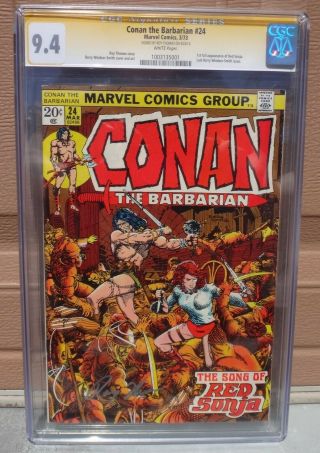 Conan The Barbarian 24 Cgc 9.  4 White Ss Signed 1st Full Red Sonja 1 1973 Marvel