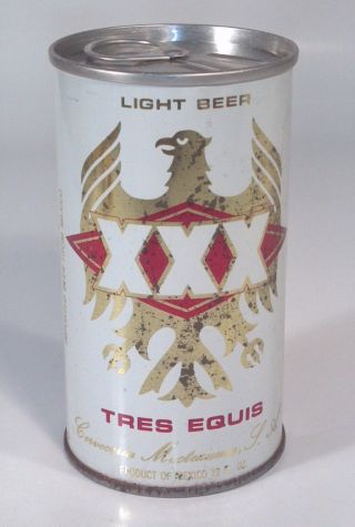 Vintage Tres Equis Light Beer 12oz Can Straight Steel Mexico Cerveza Clara