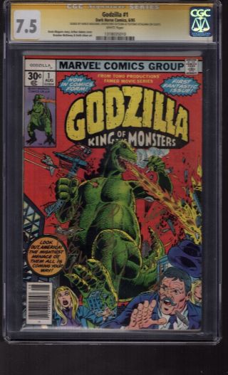 (b9) Godzilla 1 Cgc 7.  5 Ss 3x Signed Signed By The Three Actors In