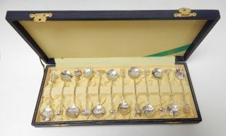 Vintage Box Set Of 12 Figural Japanese 950 Sterling Silver Spoons 4 "