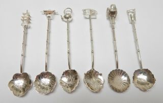 Vintage Box Set of 12 Figural Japanese 950 Sterling Silver Spoons 4 