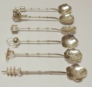 Vintage Box Set of 12 Figural Japanese 950 Sterling Silver Spoons 4 