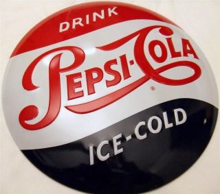 Large 14 " Pepsi Cola Button Embossed Tin Metal Sign 3 - D Very Rare Not Porcelain