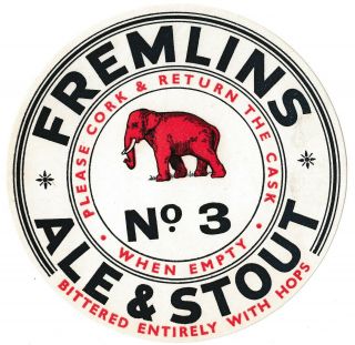 Breweriana; Fremlins Ale & Stout - Paper Cask Label No.  3