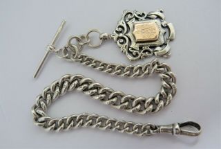 1898 - William Hair Haseler - Solid Silver - Watch Chain & Fob - 52.  5 Grams
