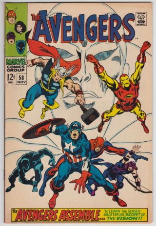 Avengers 58 F 6.  0 Origin Of The Vision John Buscema Art
