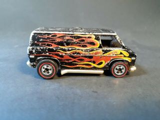 Vintage 1974 Hot Wheels Van Black With Flames Mattel Die Cast