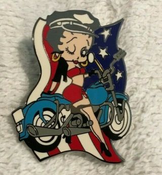 Betty Boop Motorcycle W/flag Metal Hat / Lapel Pin