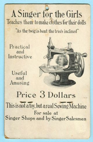 1911 Girls Toy Singer Sewing Machine Calendar Trade Card Robin