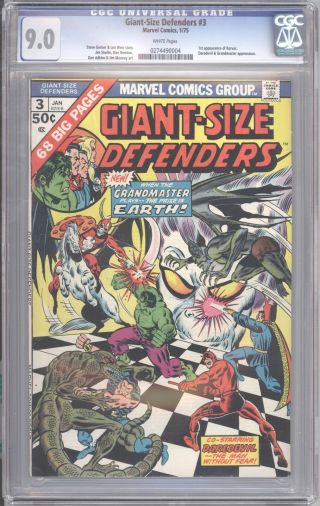 Giant Size Defenders 3 Cgc 9.  0 White Pages 1st Appearance Of Michael Korvac