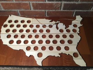Beer Cap Holder Wood Wall Display 50 Caps On U.  S.  Shaped Map 23 " X 14 " ;