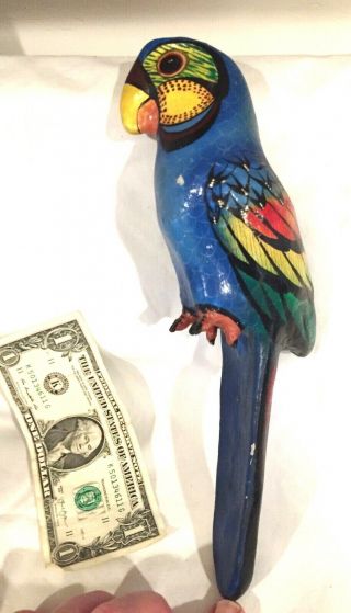 Vintage Hand Made & Painted Mexican Paper Mache Tropical Macaw Parrot 12 " Long