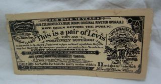 1940 ' s Levi Strauss & Co.  Denim Jeans Fabric Tag For Over 70 Years 3
