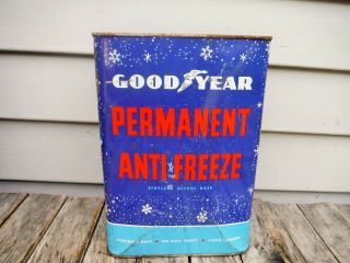 Vintage 1 Gallon Goodyear Permanent Anti - Freeze Can Oil Can Rare Great Graphics
