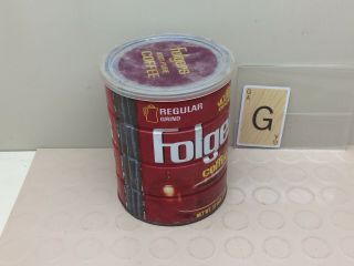 FOLGERS COFFEE 2 Lb.  Tin CAN Plastic Lid Regular GRIND Empty Mountain Grown 3