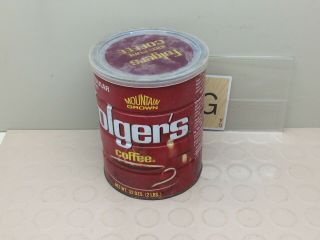 FOLGERS COFFEE 2 Lb.  Tin CAN Plastic Lid Regular GRIND Empty Mountain Grown 4