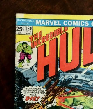 The Incredible Hulk 180 October 1974 Wolverine Cameo Marvel Comics With Stamp 7