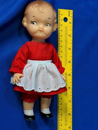 Vintage Campbell Kid Soup Doll Rubber 8 " Red White Dress Old Toy Jointed Arms