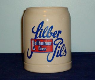 Stoneware Bellheimer Bier Silber Pils 0.  5 Liter West German Beer Mug Stein