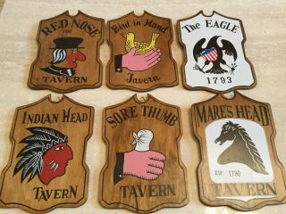 Vintage Tavern Painted Wood Signs - Set Of 6