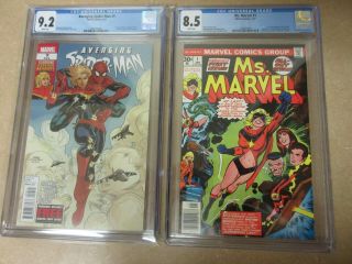 Cgc 9.  2 Avenging Spider - Man 9,  8.  5 Ms Marvel 1 - 1st Captain Marvel,  Ms Marvel