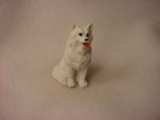 American Eskimo White Puppy Dog Figurine Resin Hand Painted Miniature Small Mini