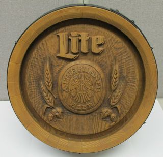 Vintage Miller Lite Beer Barrel Keg Bar Sign,  Pilsner,  18.  5 " X 6 "