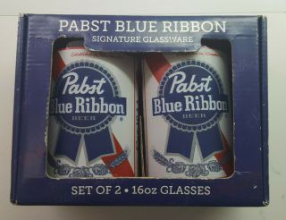 Pabst Blue Ribbon Glass Can Shaped Beer 2013 Pint Glasses Opened Box