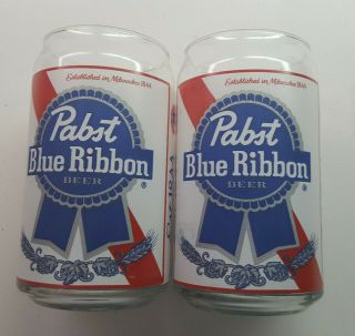 Pabst Blue Ribbon Glass Can Shaped Beer 2013 Pint Glasses opened box 4