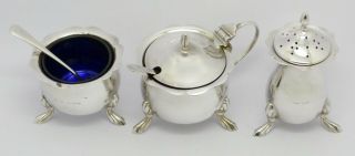 Elegant 3 Piece Solid Silver Condiment Set Hm1938 Great Gift 128g
