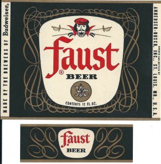 1954 Faust Beer Paper Label Set Budweiser Ab