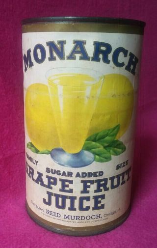 Vintage Tin Can Paper Label Advertising Monarch Grape Fruit Juice Chicago Ill