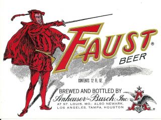 1959 Faust Beer Paper Label Budweiser Ab