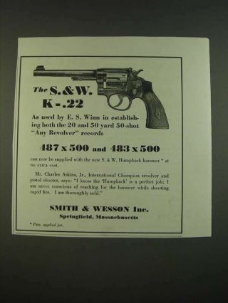 1938 S&w Smith & Wesson K -.  22 Revolver Ad - E.  S.  Winn