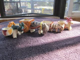 4 Vtg Japan Ceramic Donkey With Cart 2 Occupied Japan So Cute