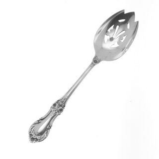 1948 International " Wild Rose " Pierced Serving Spoon Sterling Silver 8.  5 Inches